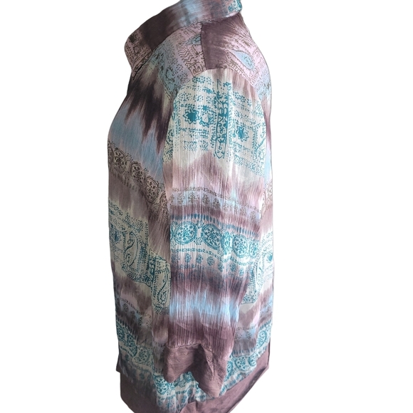 Bill Blass Jeanswear Multi Colored Semi Sheer Blouse 2X - Picture 5 of 7